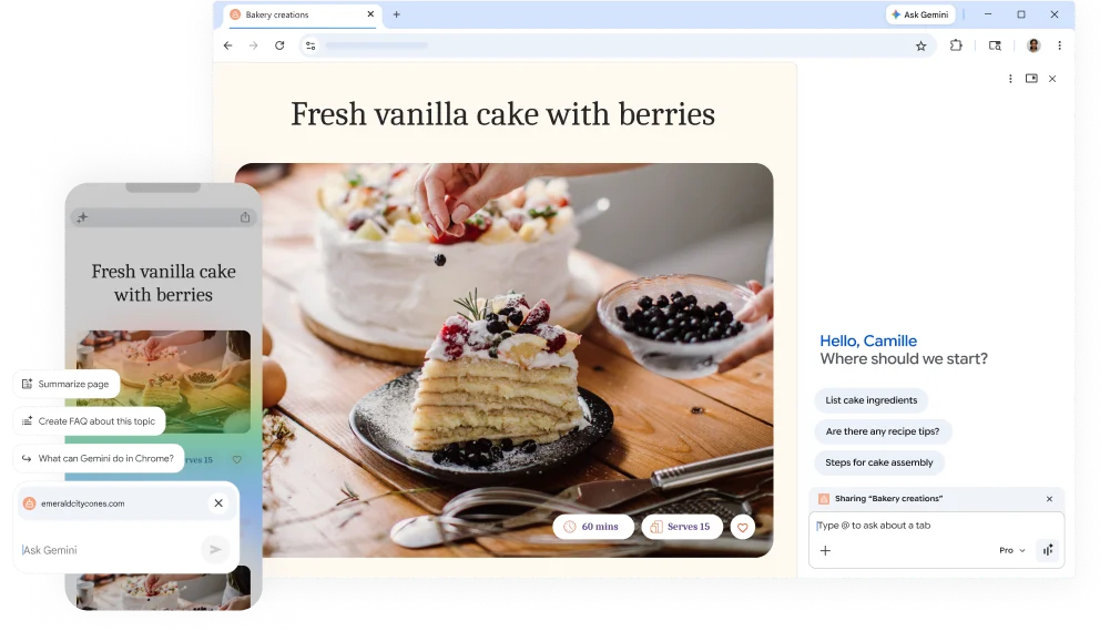 Gemini in Chrome browsing with built-in AI