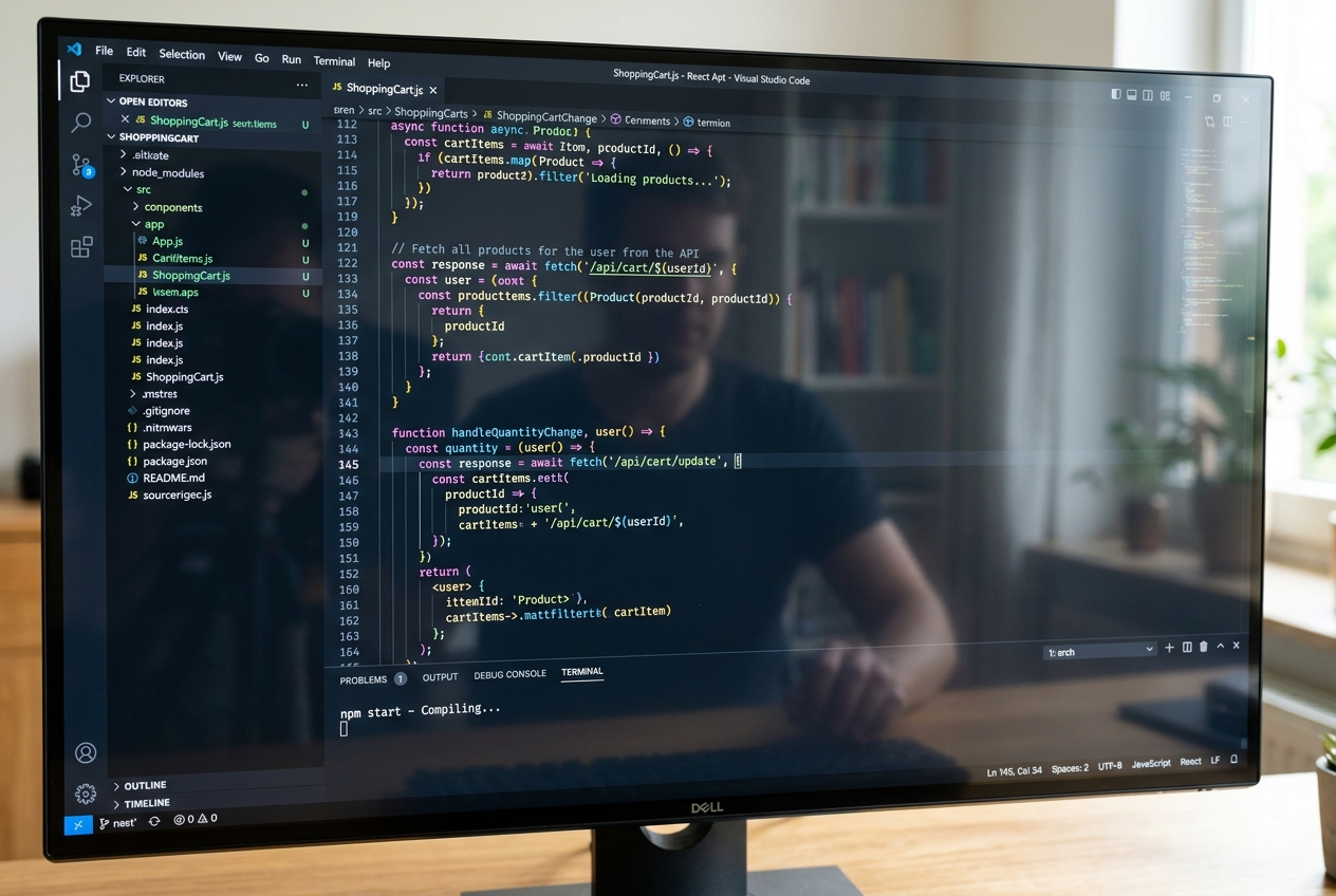 JavaScript active source code rendering on a monitor